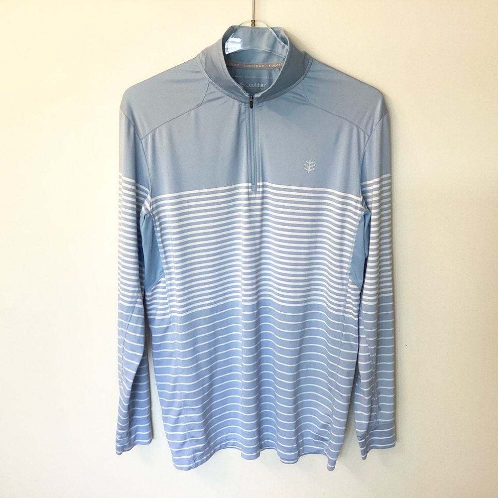 Coolibar Men’s Striped 1/4 Zip Agility Performance Pullover UPF 50+ Medium